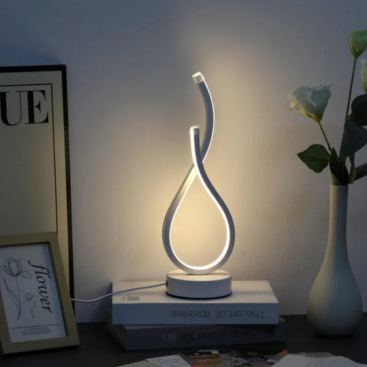 Abajur de Mesa LED Espiral Minimalista - Luminária Decorativa Moderna para Quartos e Escritórios